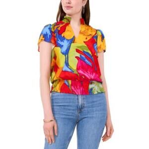 Sam & Jess Women's Floral-Print Smocked Top in Orange Floral